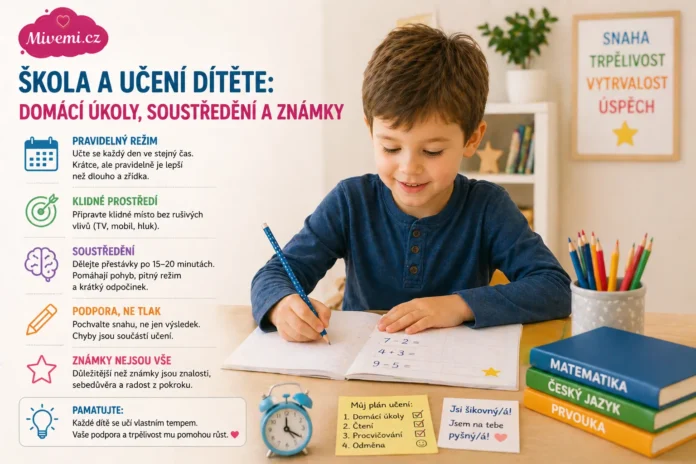 Škola a učení dítěte - domácí úkoly, soustředění a známky